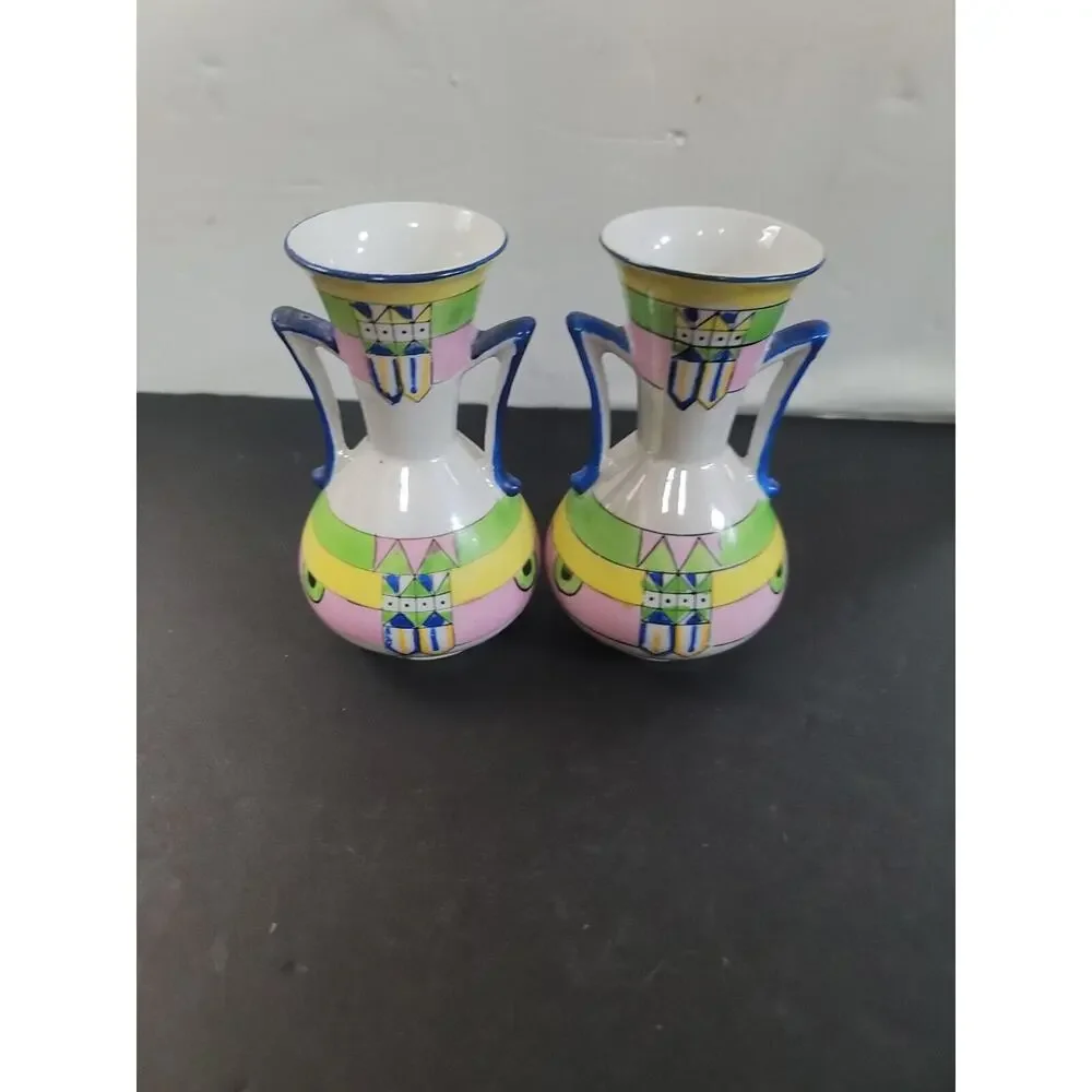 pair Of Two Gold Castle Two Handle Vase Made in Japan 5 1/8